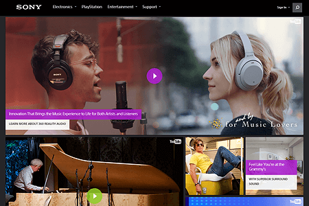 Sony website in 2019