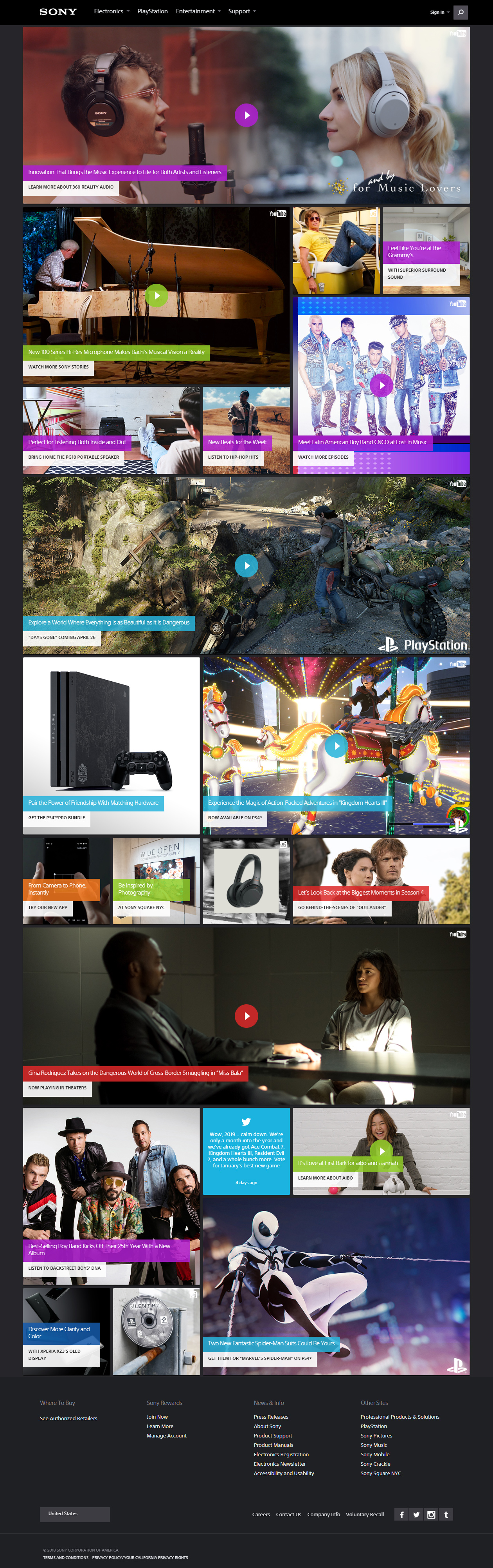 Sony website in 2019