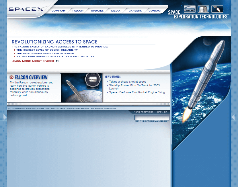 SpaceX website in 2003