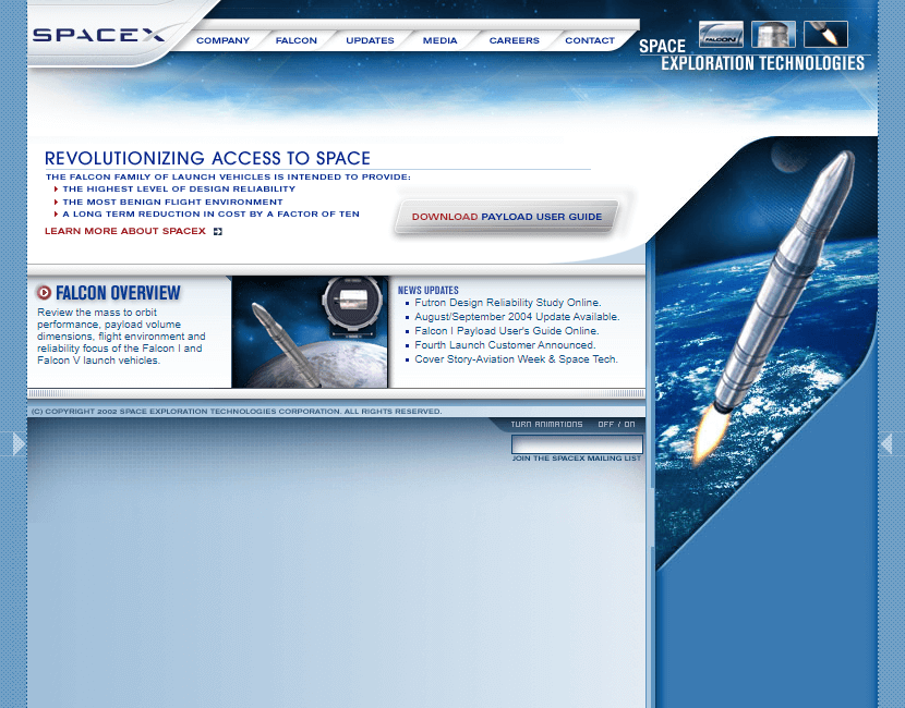 SpaceX website in 2004