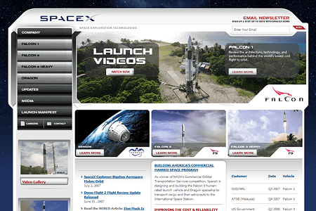 SpaceX website in 2007