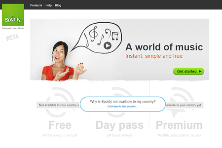 Spotify website in 2008
