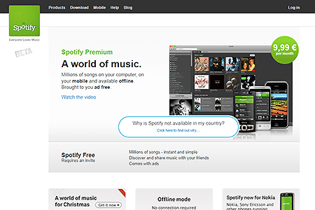 Spotify website in 2009