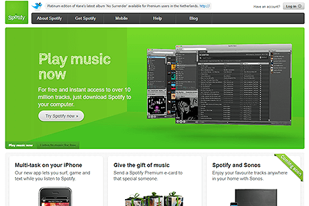 Spotify website in 2010