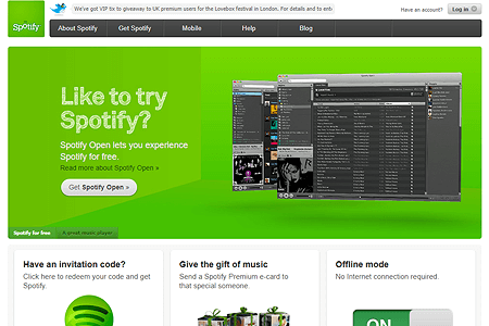 Spotify website in 2011