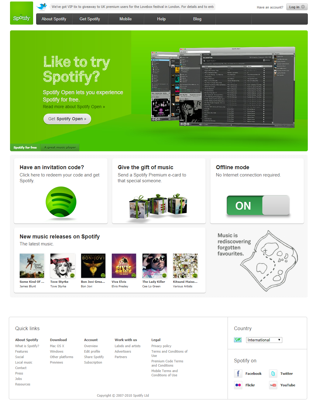 Spotify website in 2011