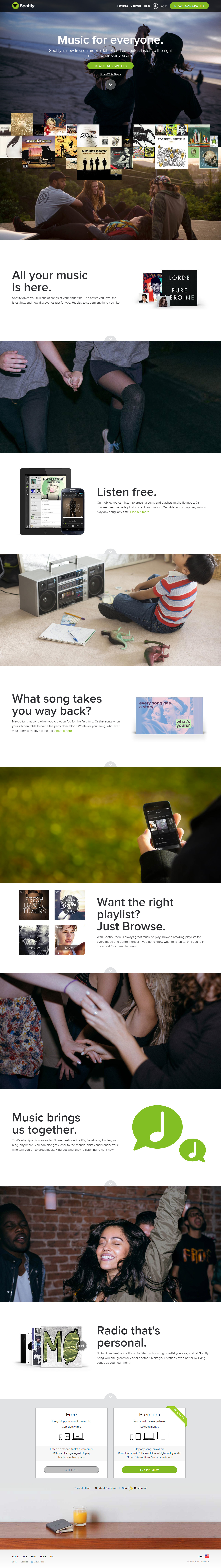 Spotify website in 2014