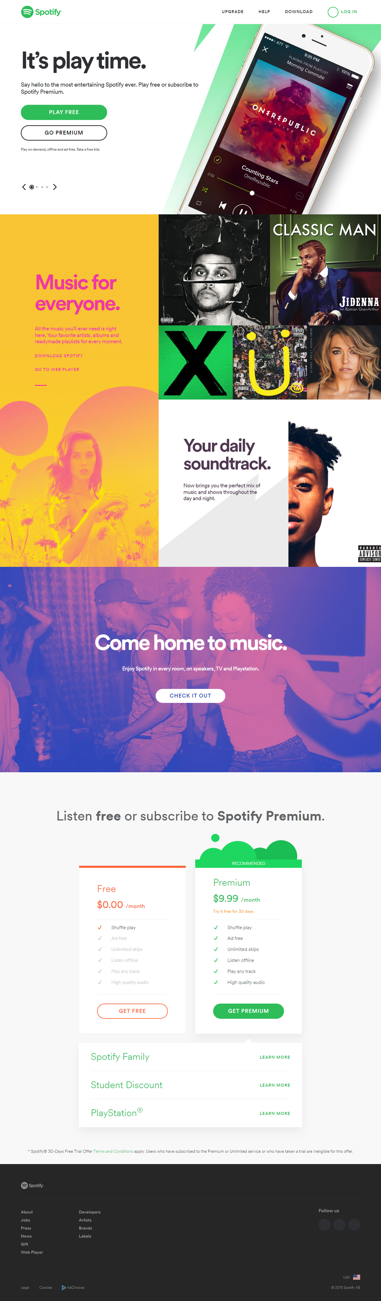 Spotify website in 2015