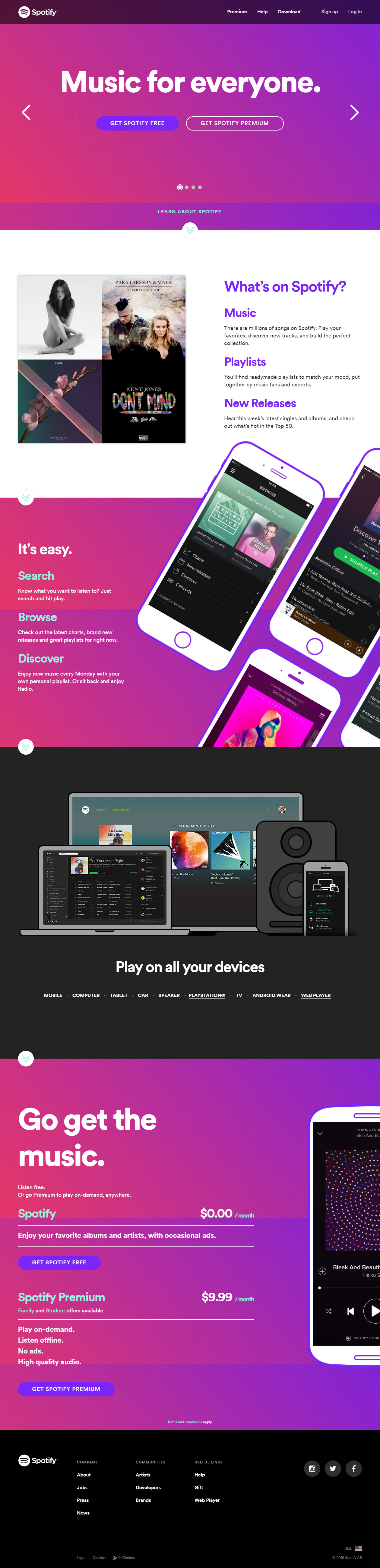 Spotify website in 2016