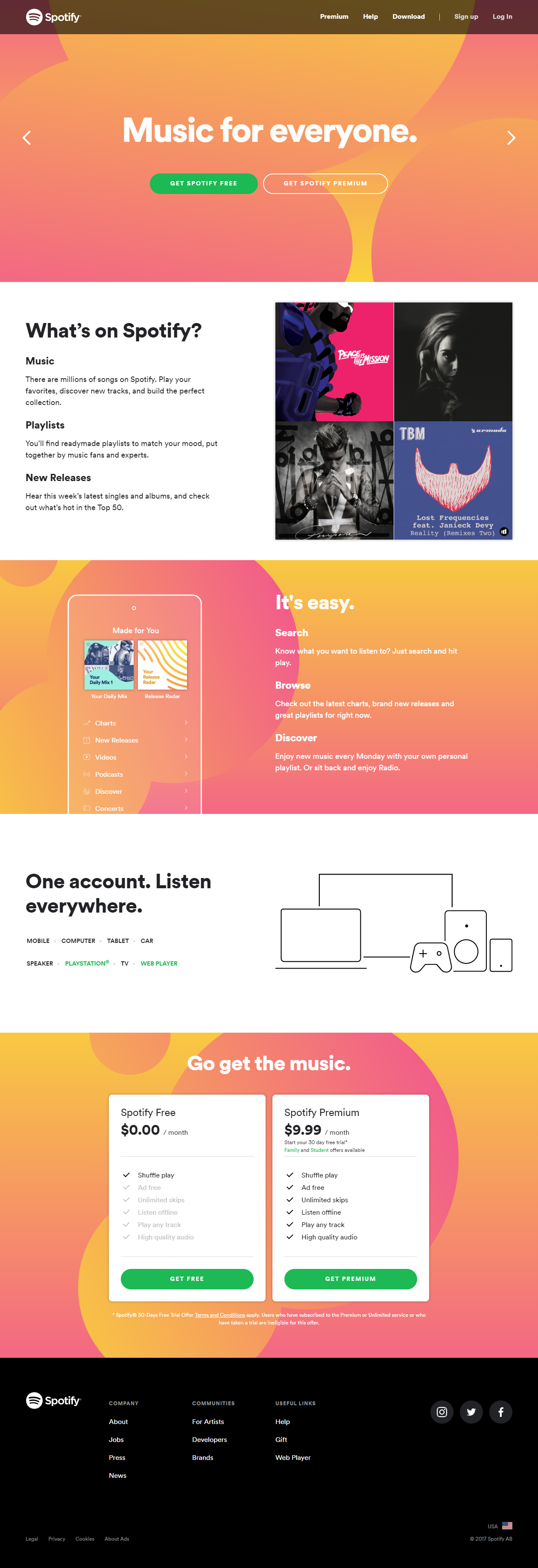 Spotify website in 2017