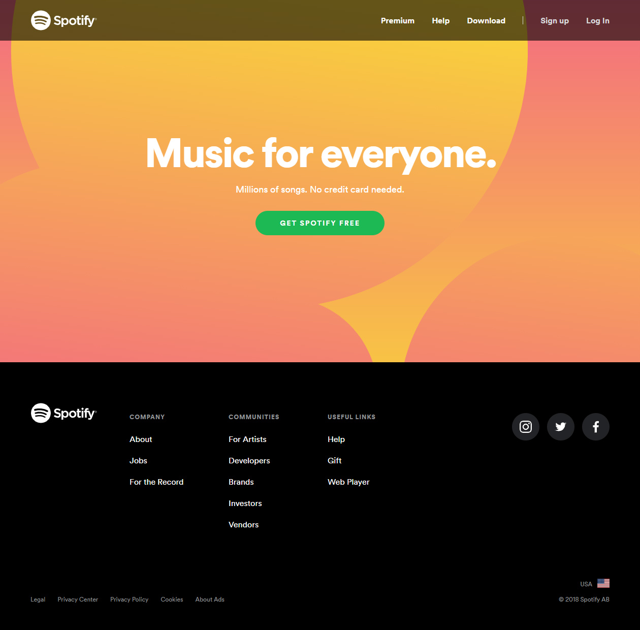 Spotify website in 2018