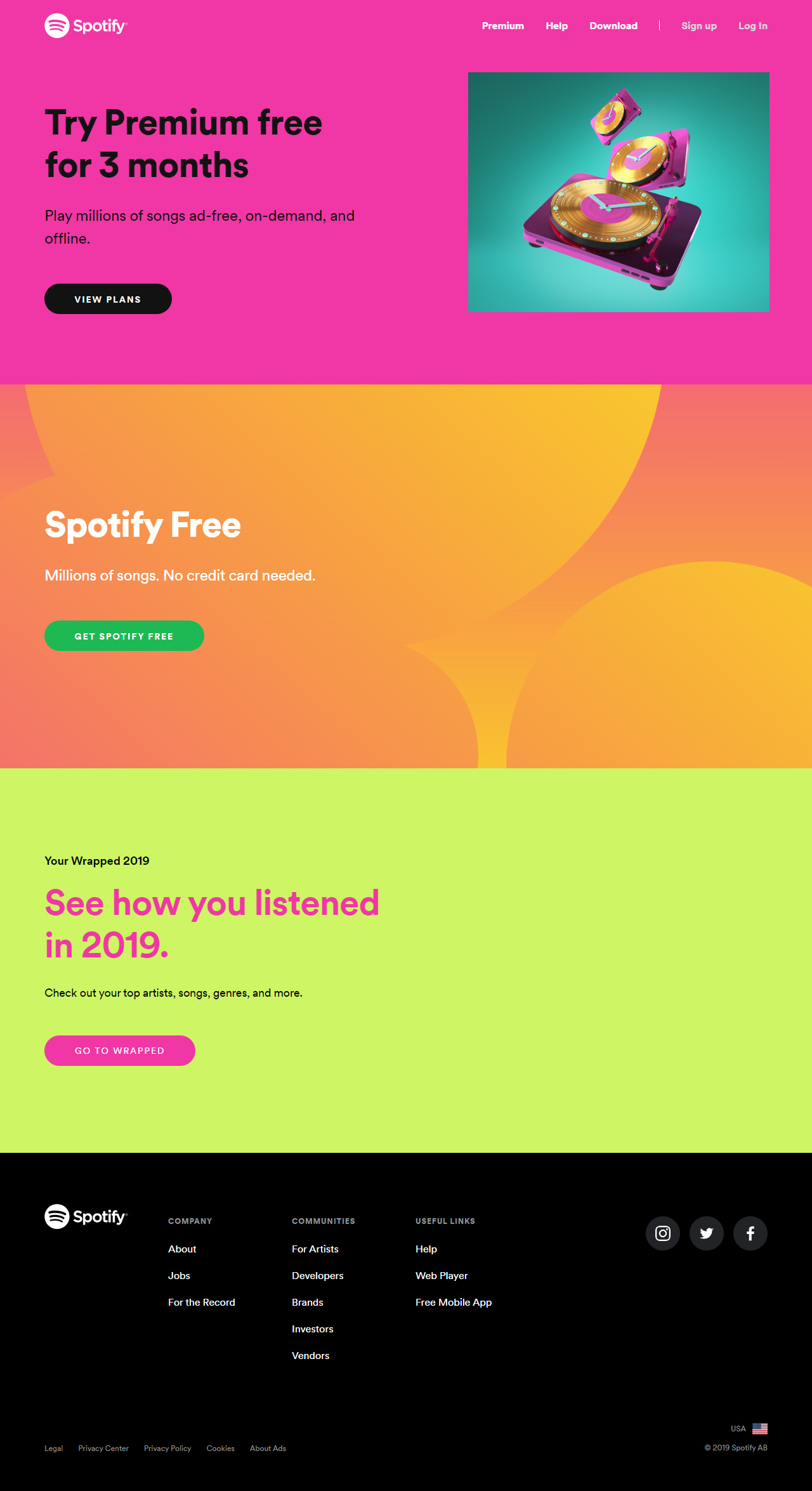 Spotify website in 2019