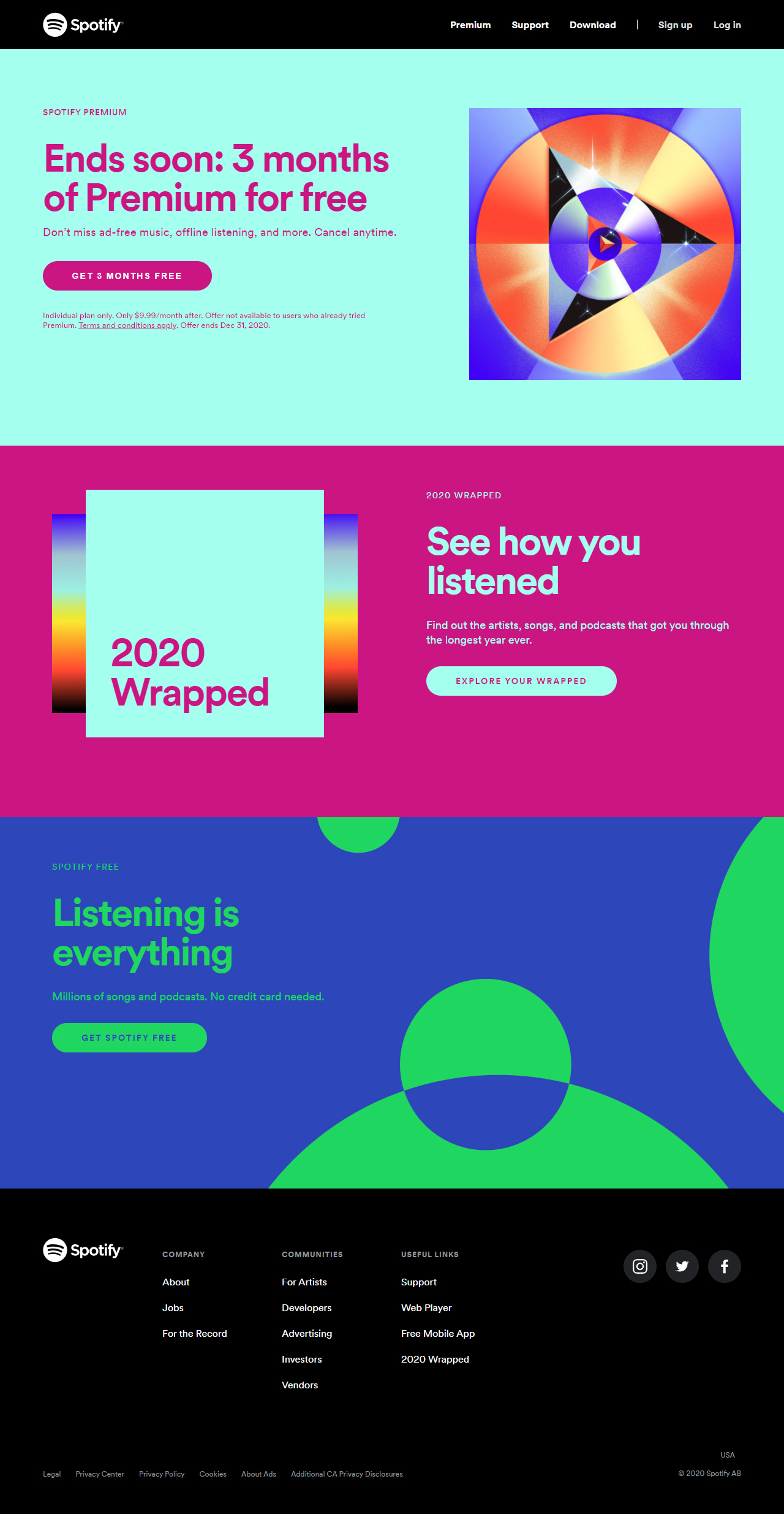 Spotify website in 2020