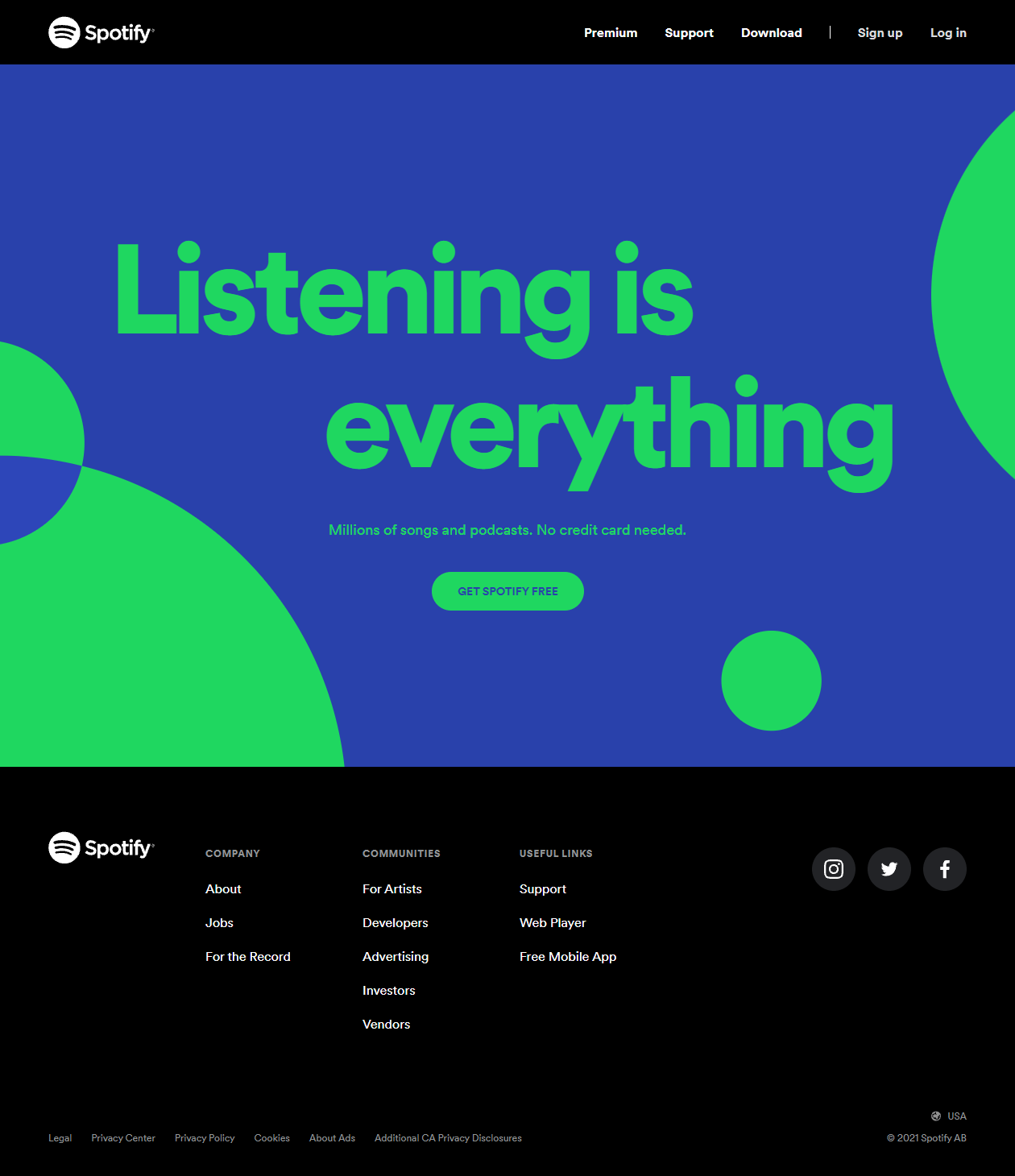 Spotify website in 2021