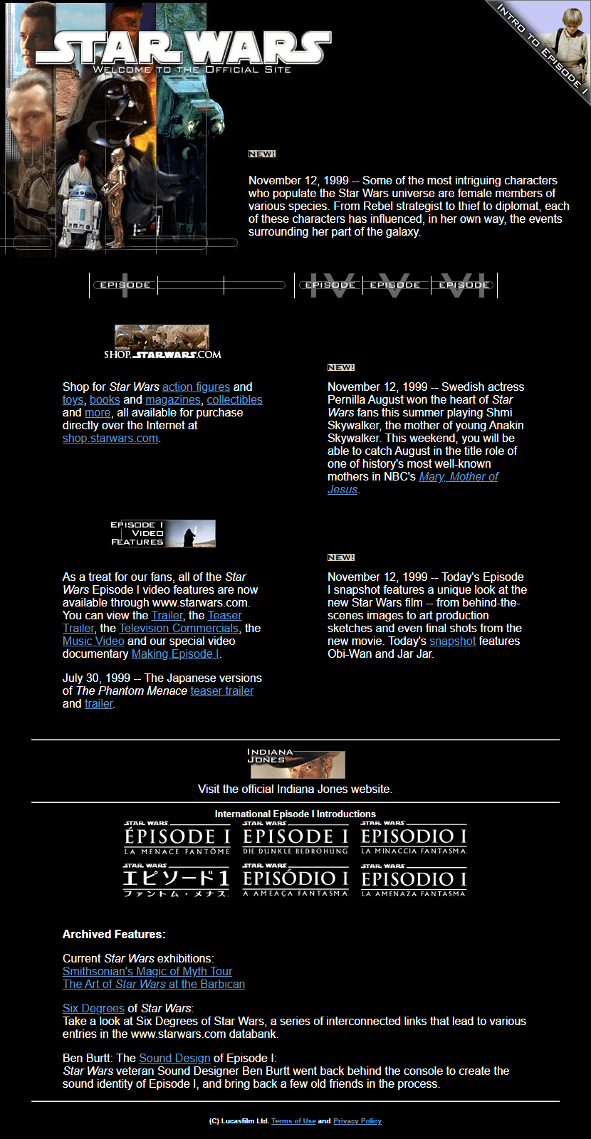 Star Wars website in 1999