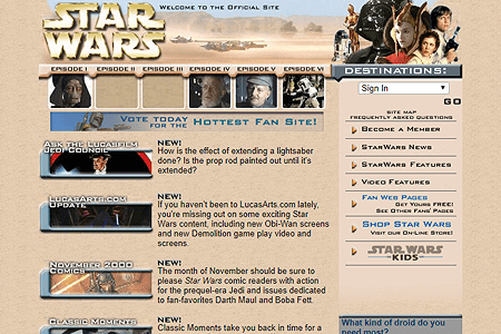 Star Wars website in 2000