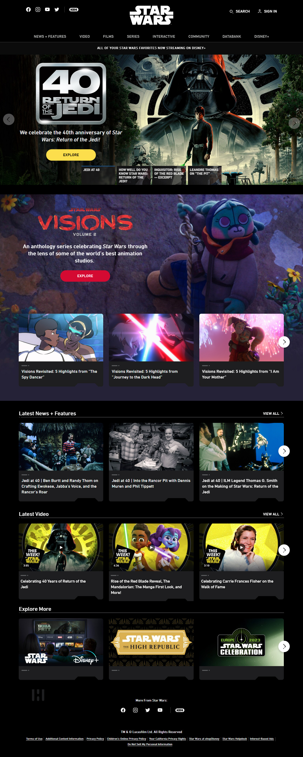 Star Wars website in 2023