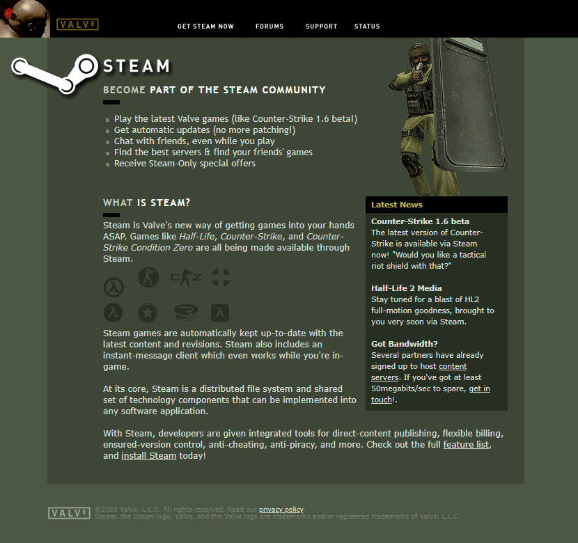 Steam website in 2003