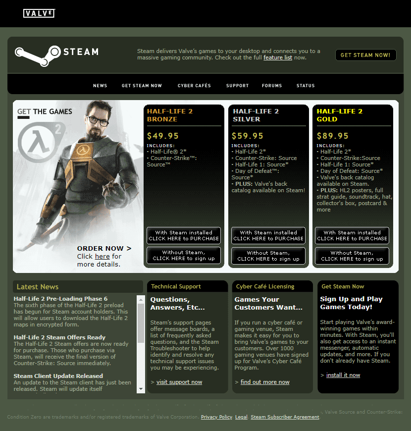 Steam website in 2004