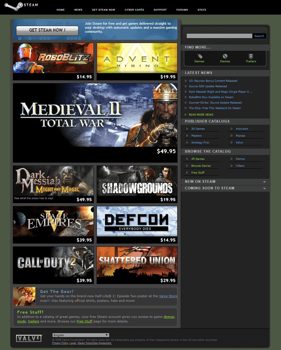 Steam website in 2006