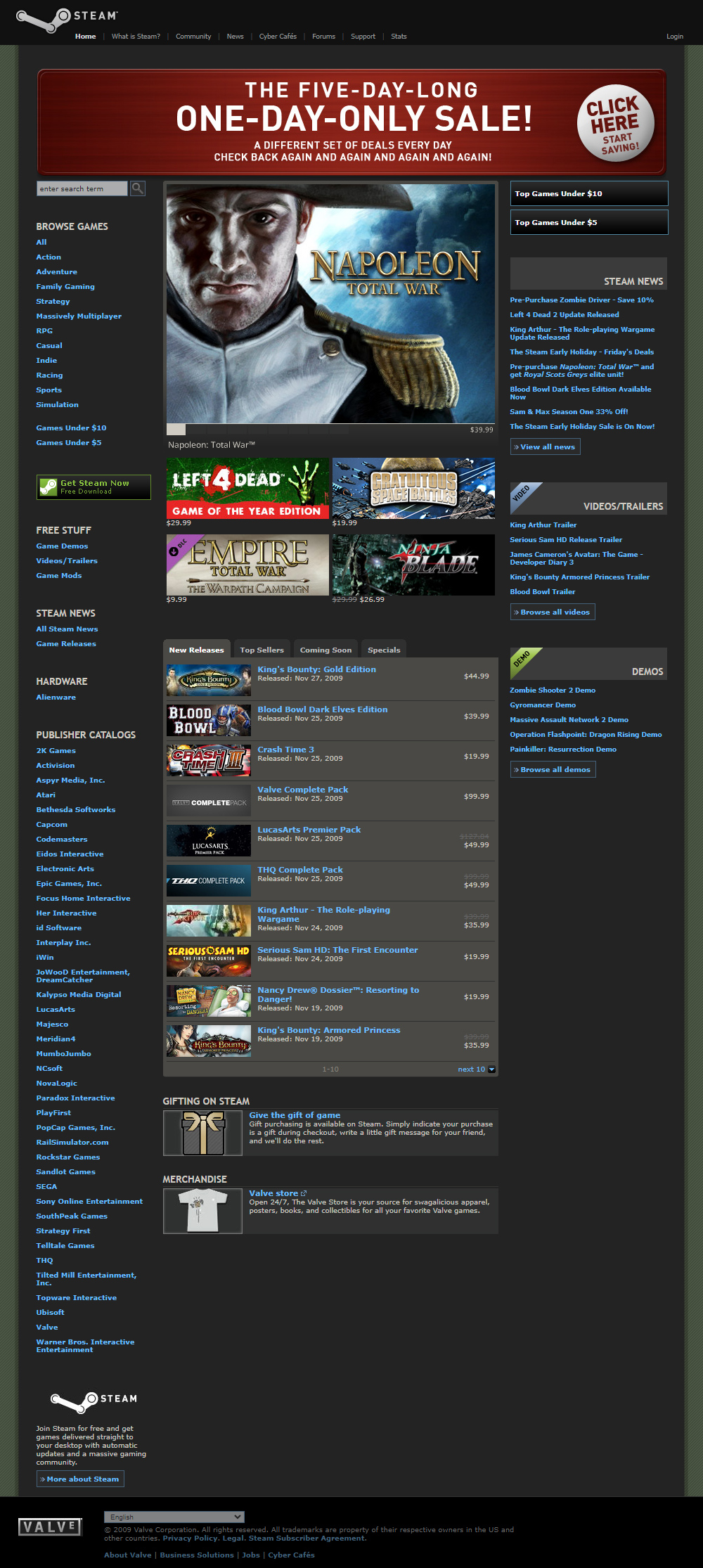 Steam website in 2009