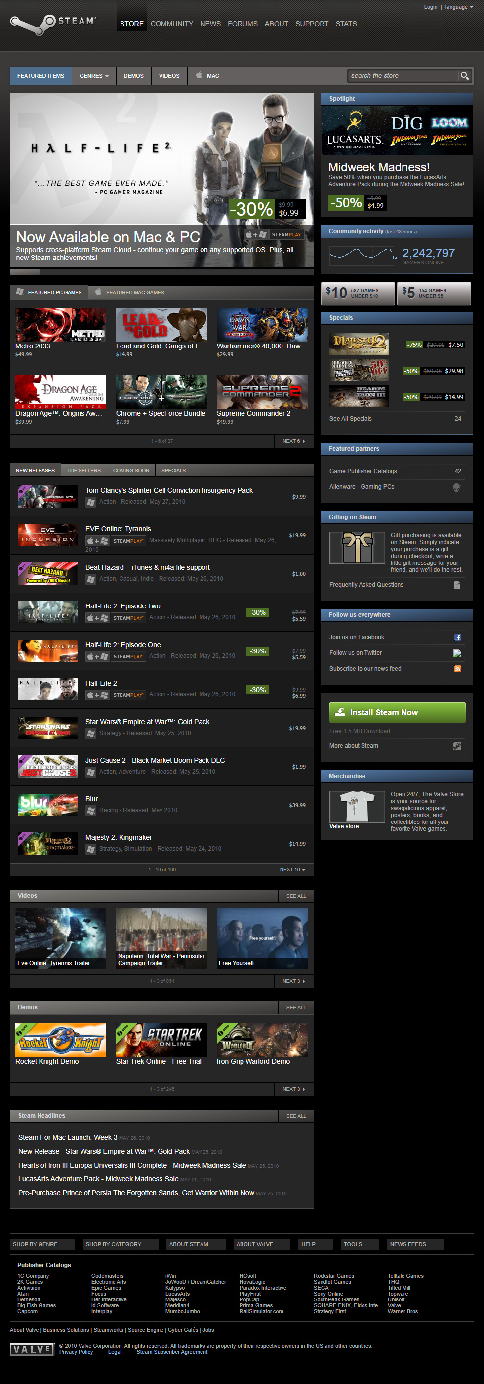 Steam website in 2010