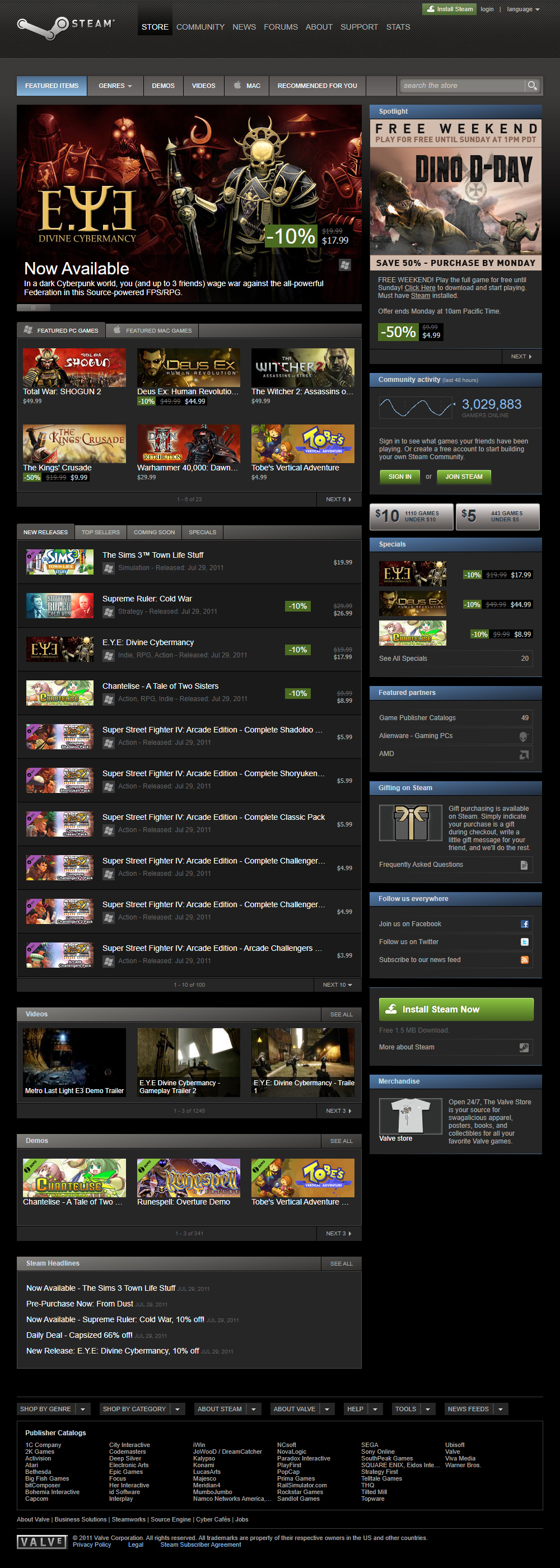 Steam website in 2011