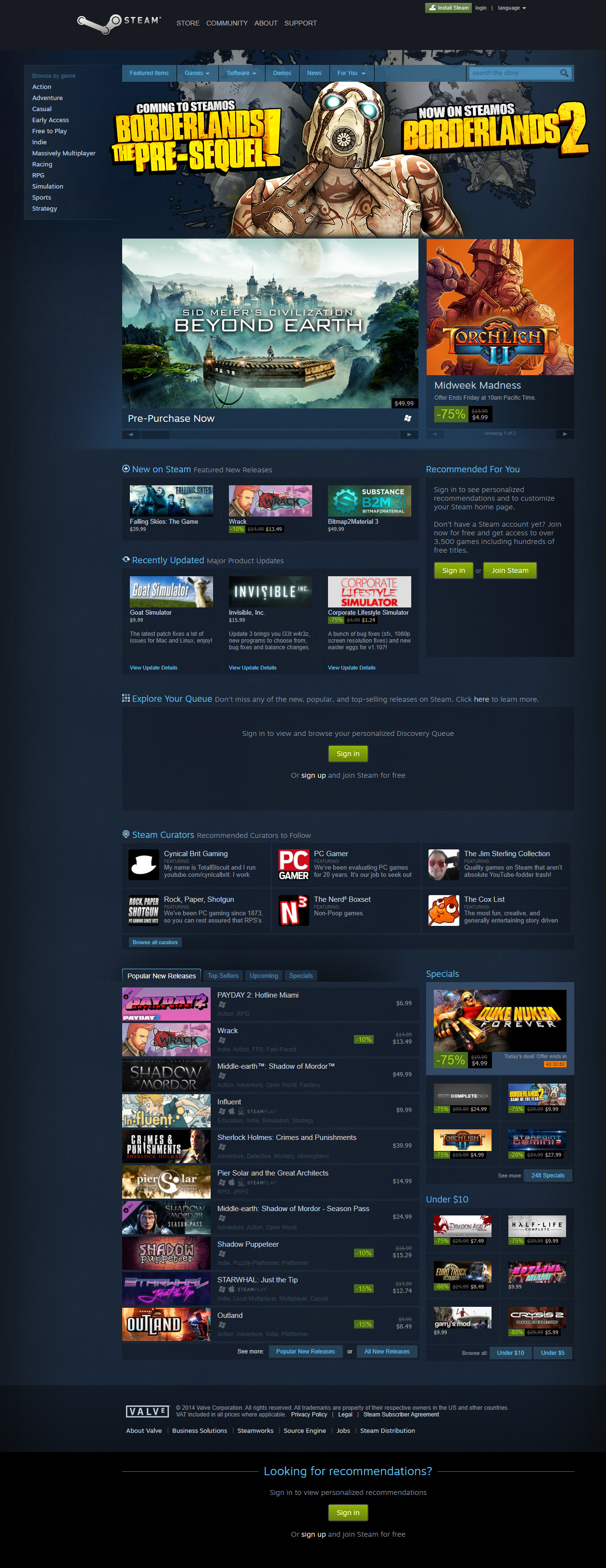 Steam website in 2014