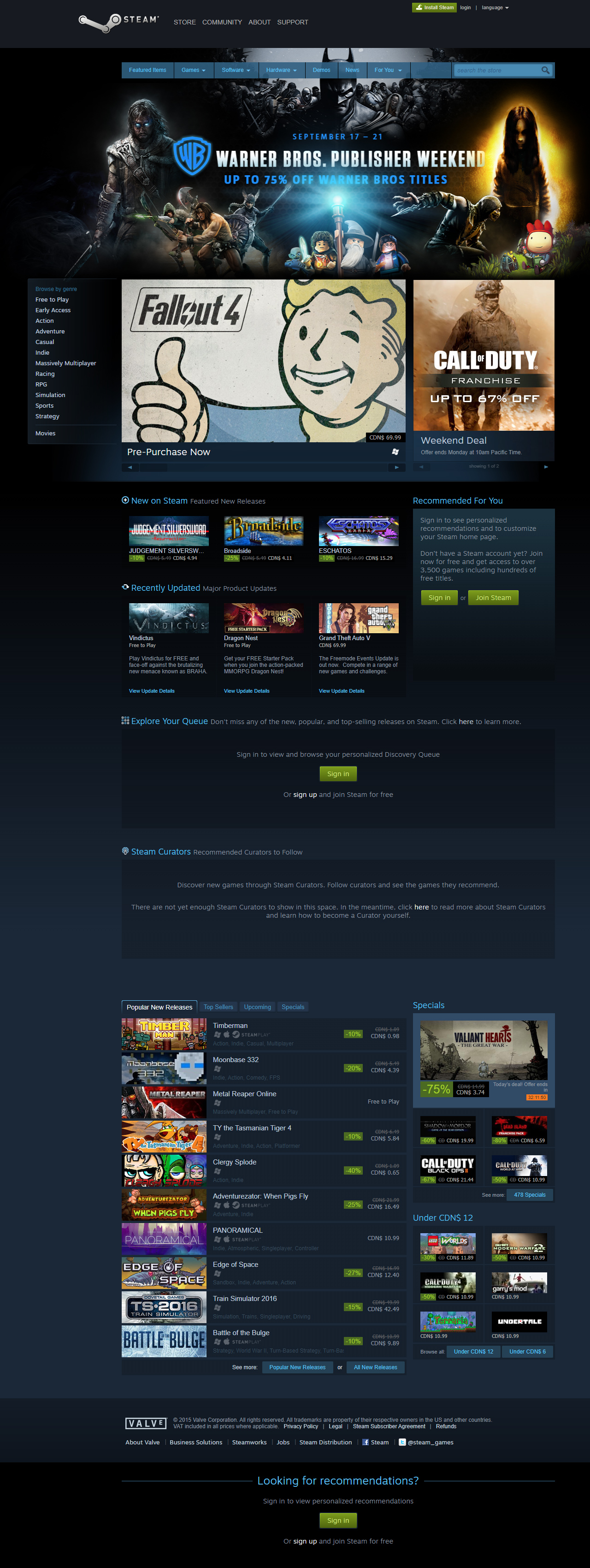Steam website in 2015