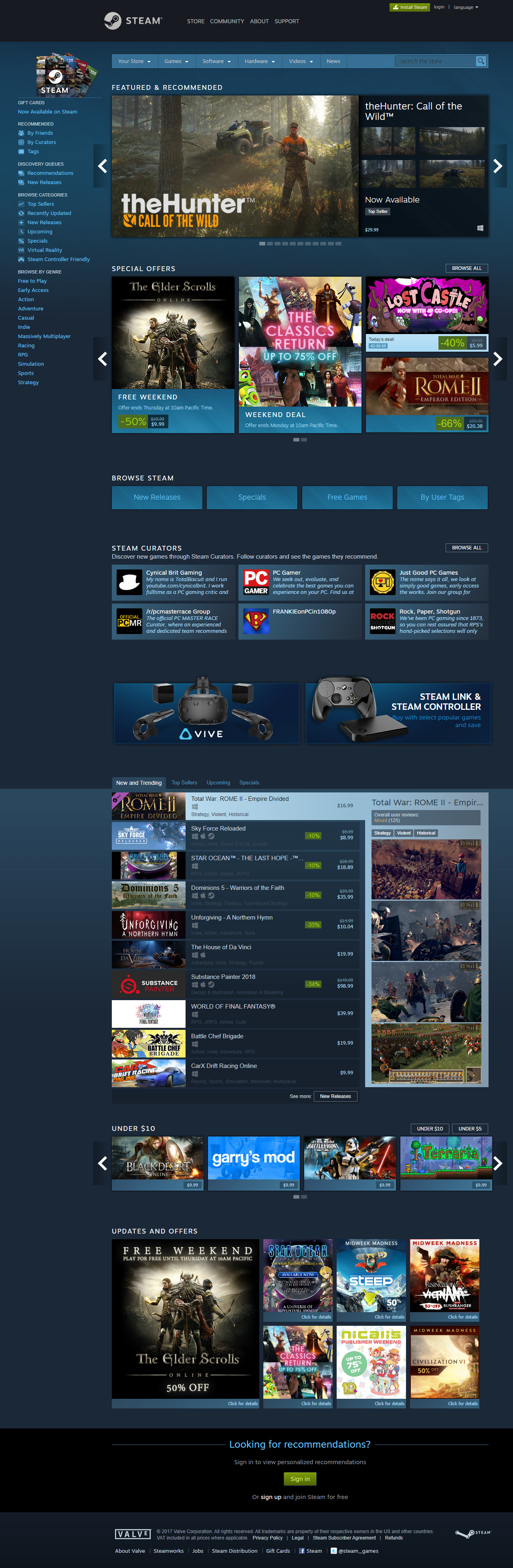 Steam website in 2017