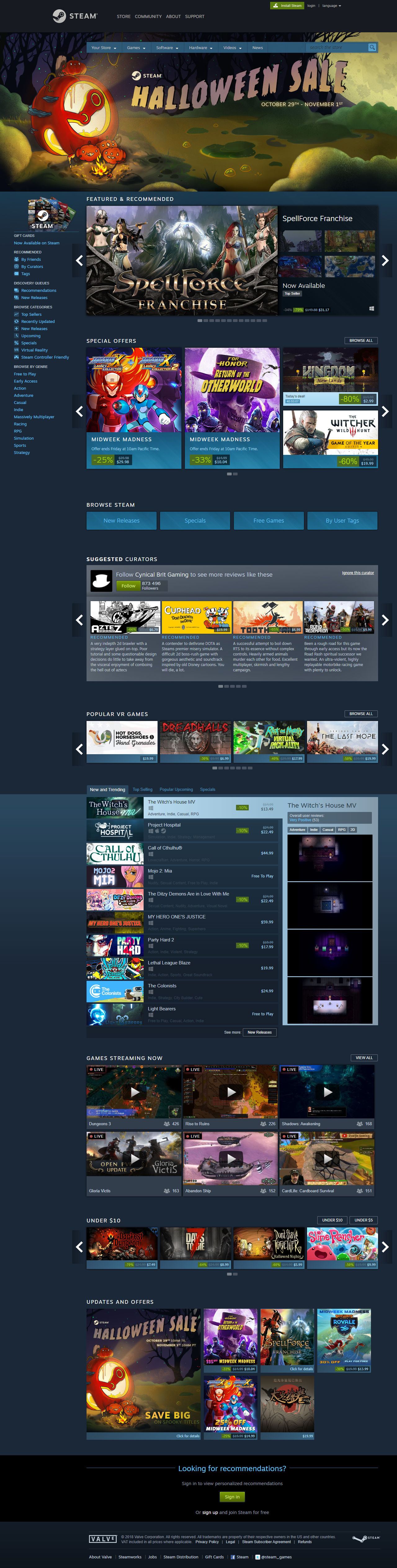 Steam website in 2018