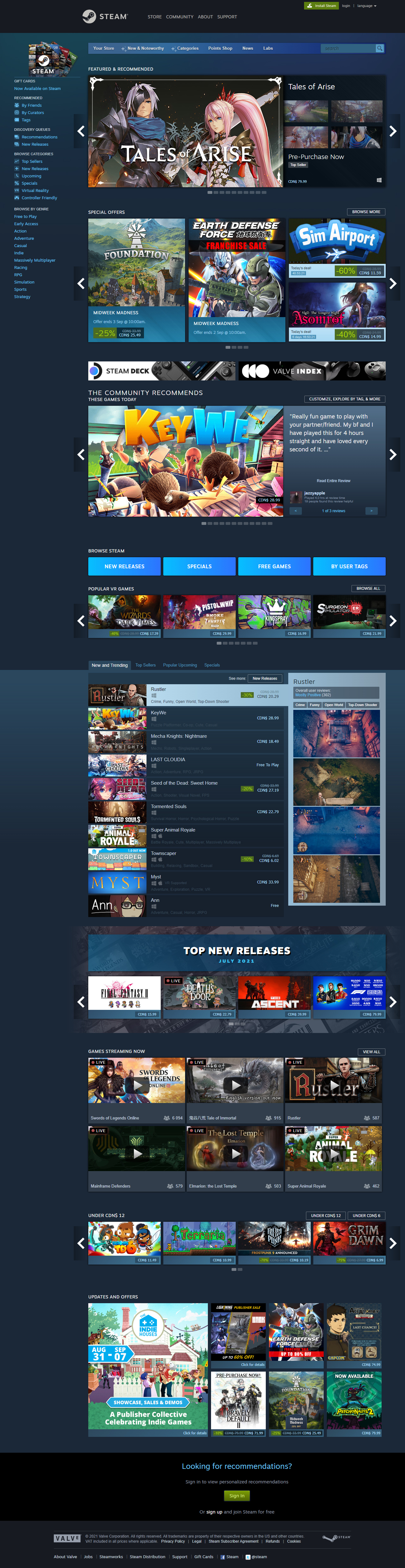 Steam website in 2021