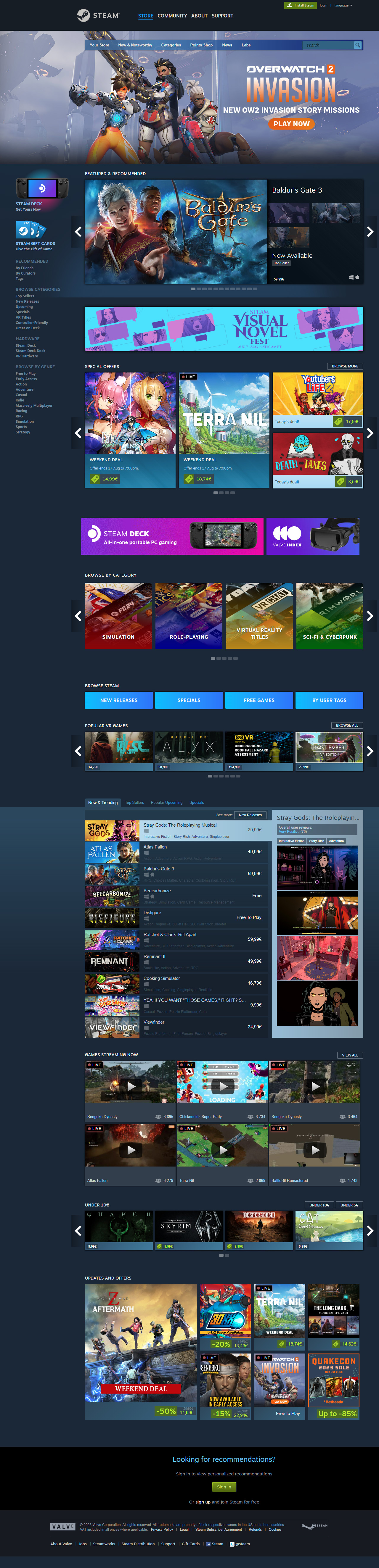 Steam website in 2023