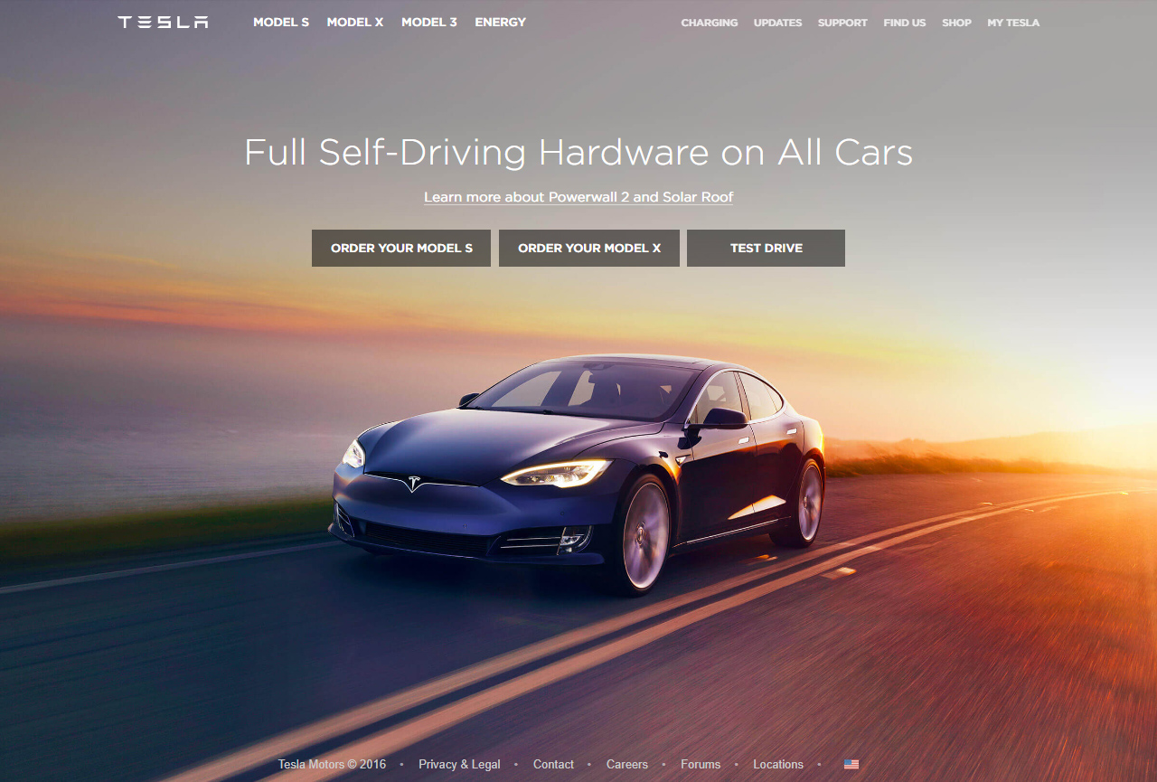 Tesla website in 2016