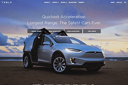 Tesla website in 2017