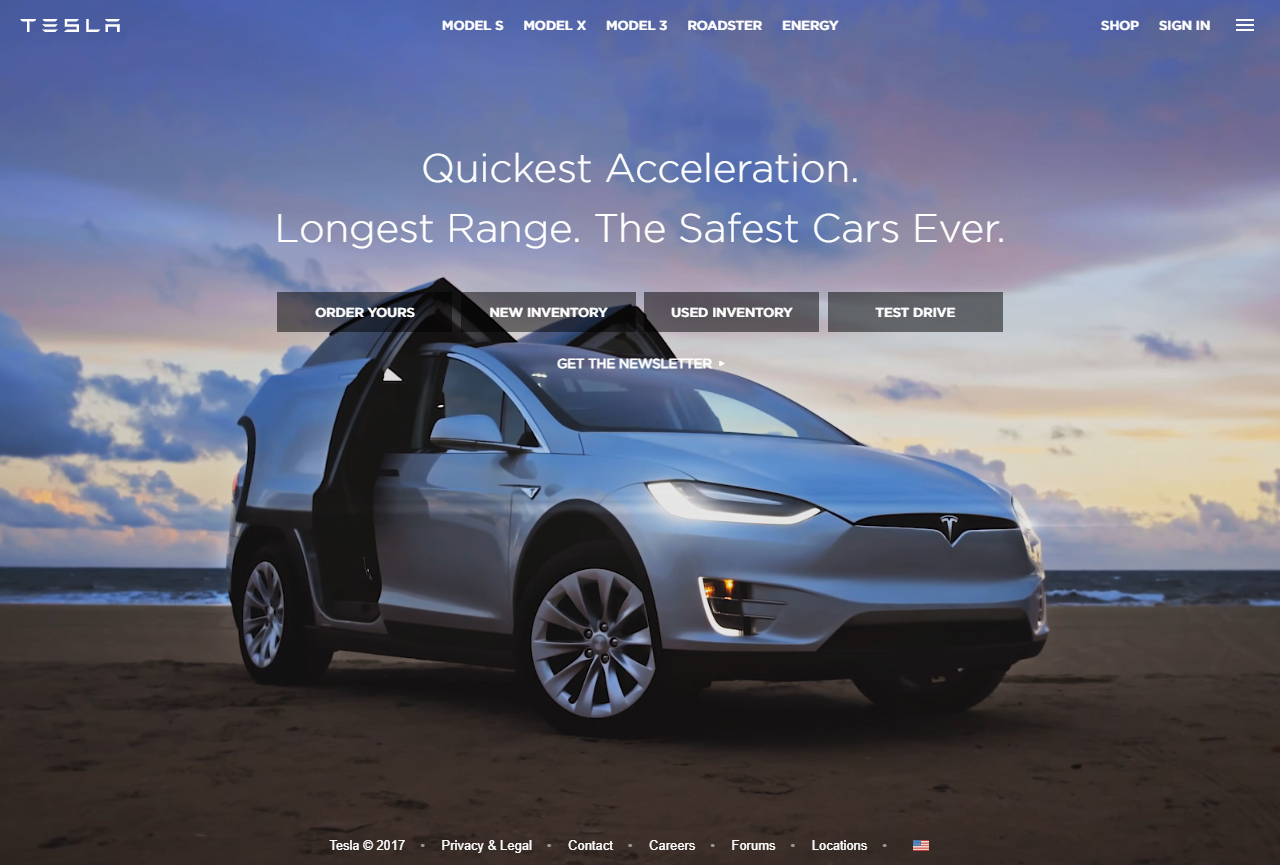 Tesla website in 2017