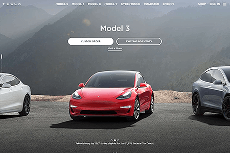Tesla website in 2019