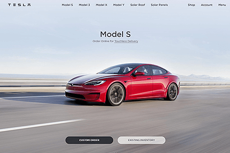 Tesla website in 2021