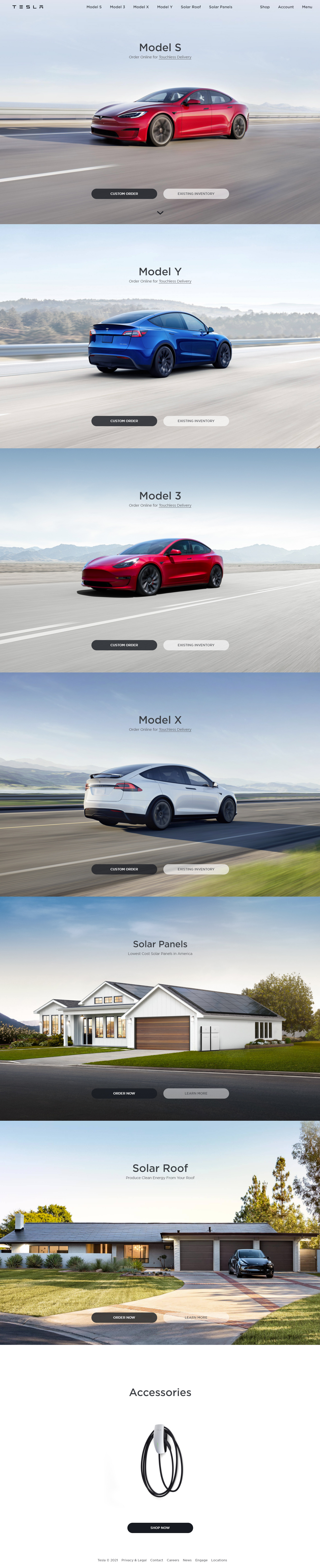 Tesla website in 2021