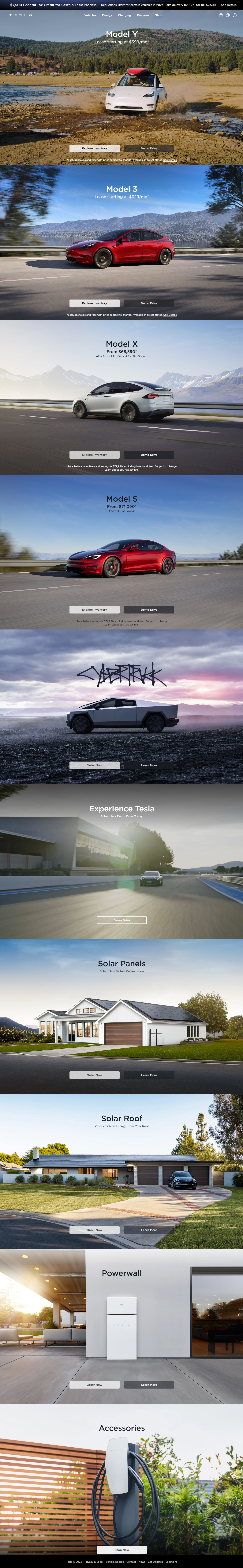 Tesla website in 2023