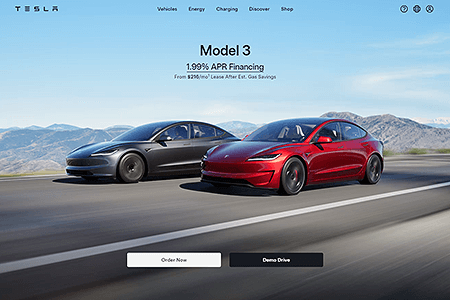 Tesla website in 2024