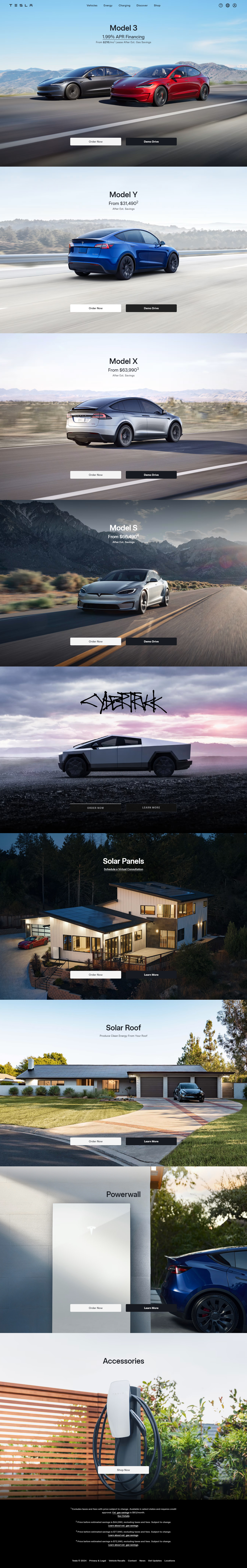 Tesla website in 2024