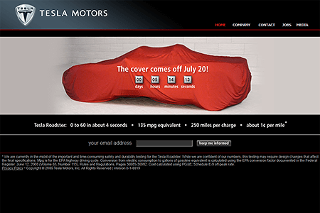 Tesla Motors website in 2006