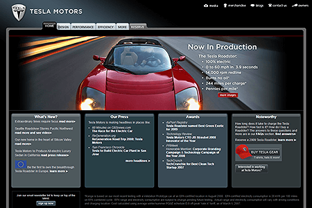 Tesla Motors website in 2008