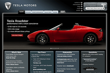 Tesla website in 2009