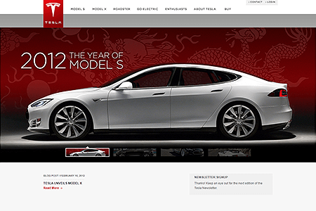 Tesla Motors website in 2012