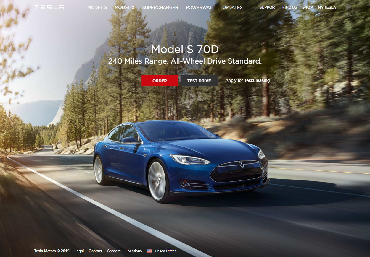 Tesla website in 2015