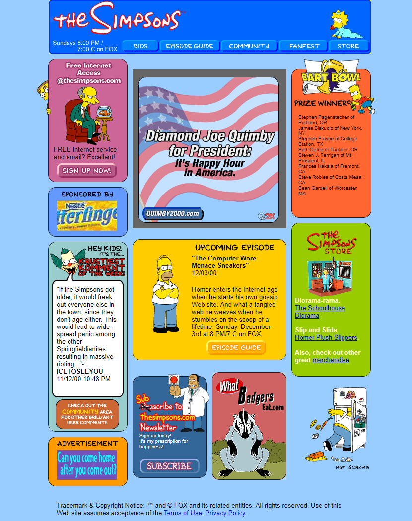 The Simpsons website in 2000