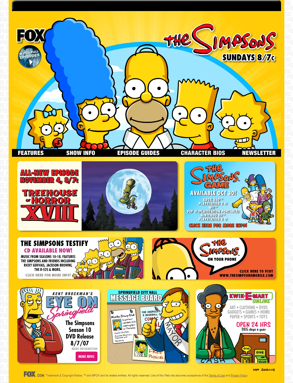 The Simpsons website in 2007