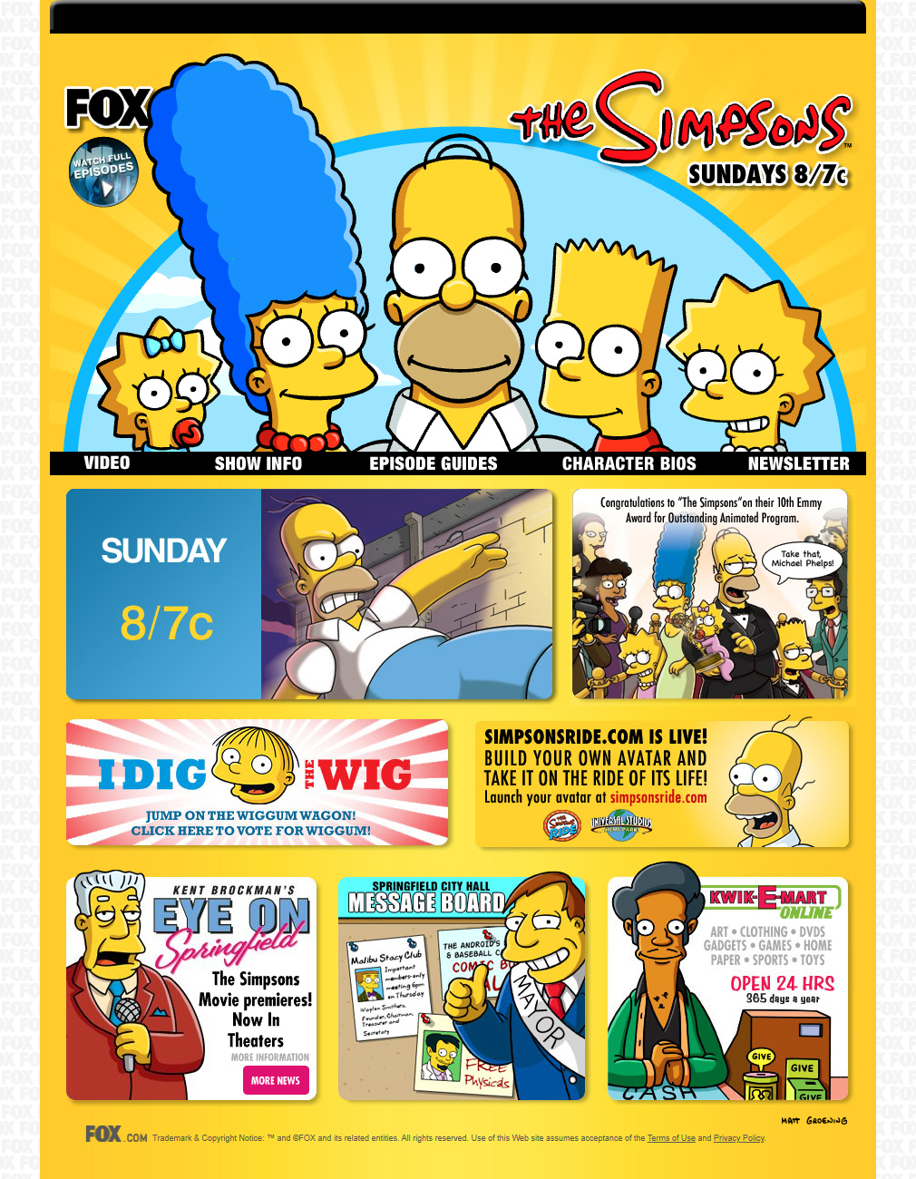 The Simpsons website in 2008